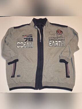 Ocean & Earth Surf Apparel Grey Zip-Up Jacket with Navy Trim